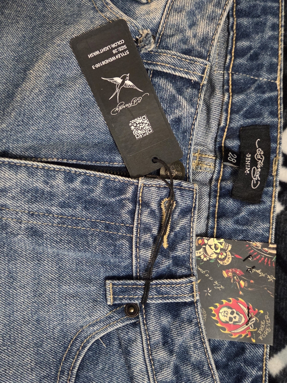 Ed Hardy Light Blue Straight-Leg Jeans with Colorful Embroidered Back - Picture 6 of 7
